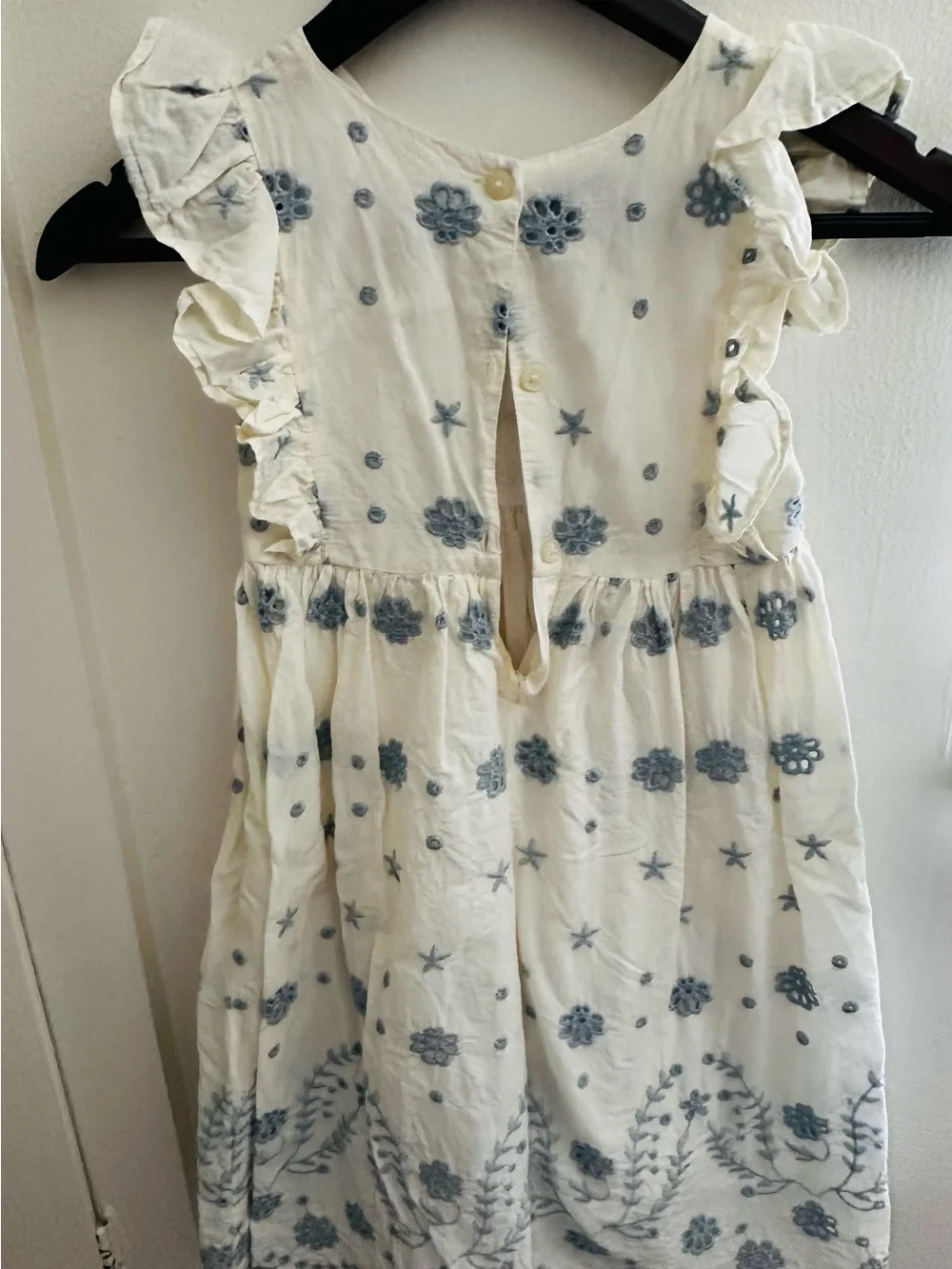 Pippa & Julie Ivory Dress with Blue Floral Embroidery